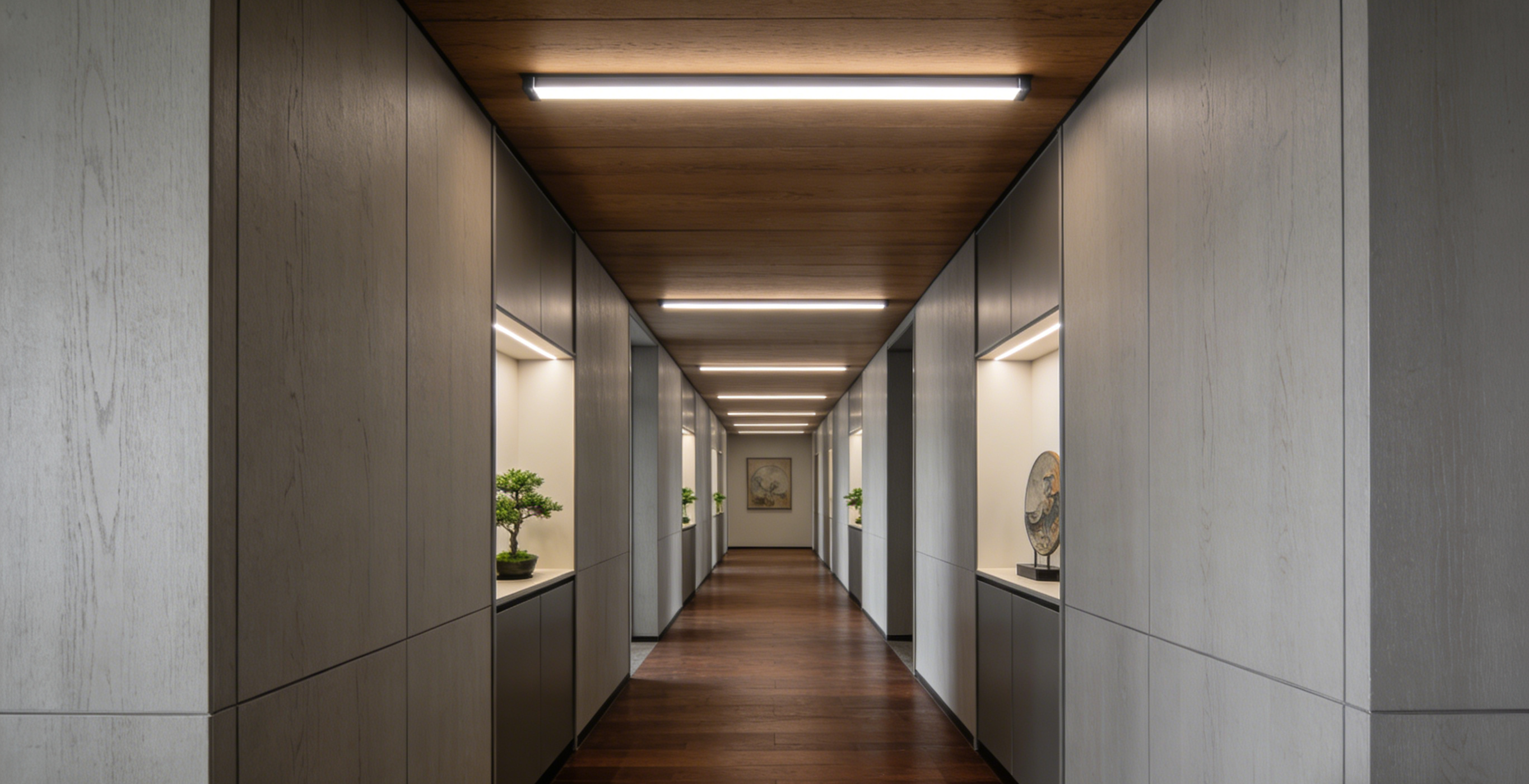 Linear LED lighting fixtures are suitable for narrow and long corridors.