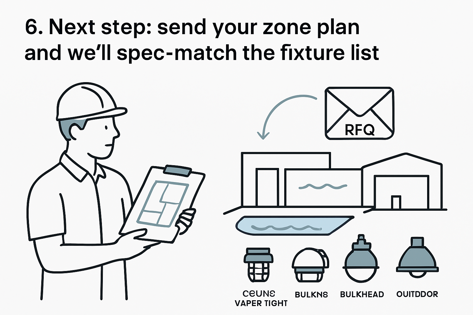 Illustration of sharing a pool zone plan for RFQ and fixture spec matching