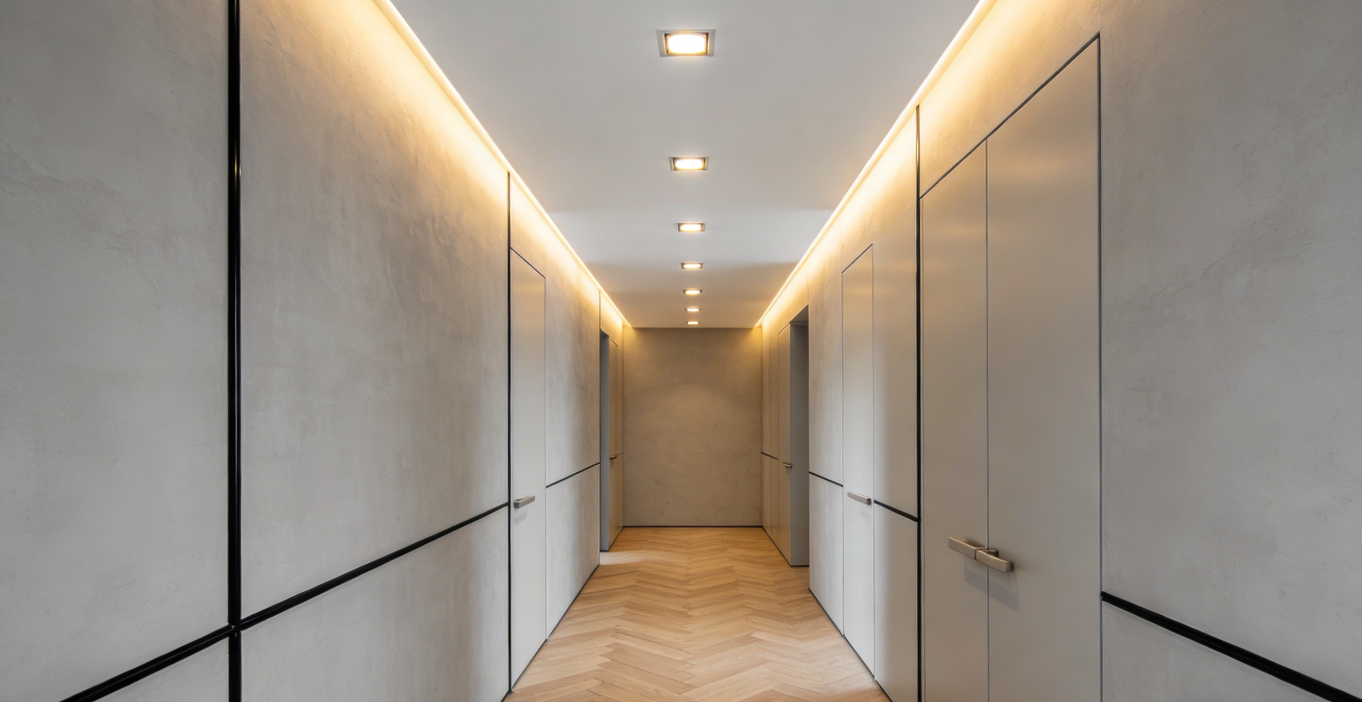 Ultra-thin or recessed lighting fixtures for use in low-ceilinged hallways