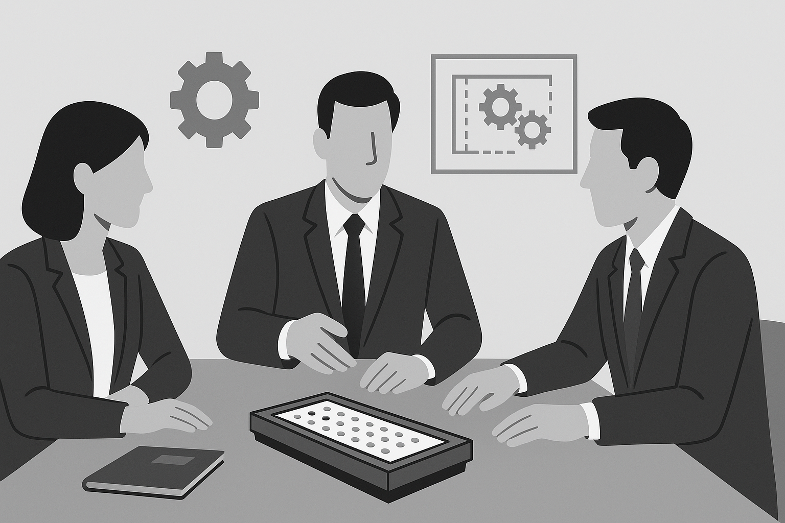 Meeting with LED fixture sample and customization blueprint