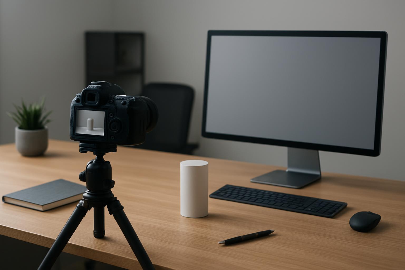 책상에서 측광 및 규정 준수 문서를 검토하는 엔지니어