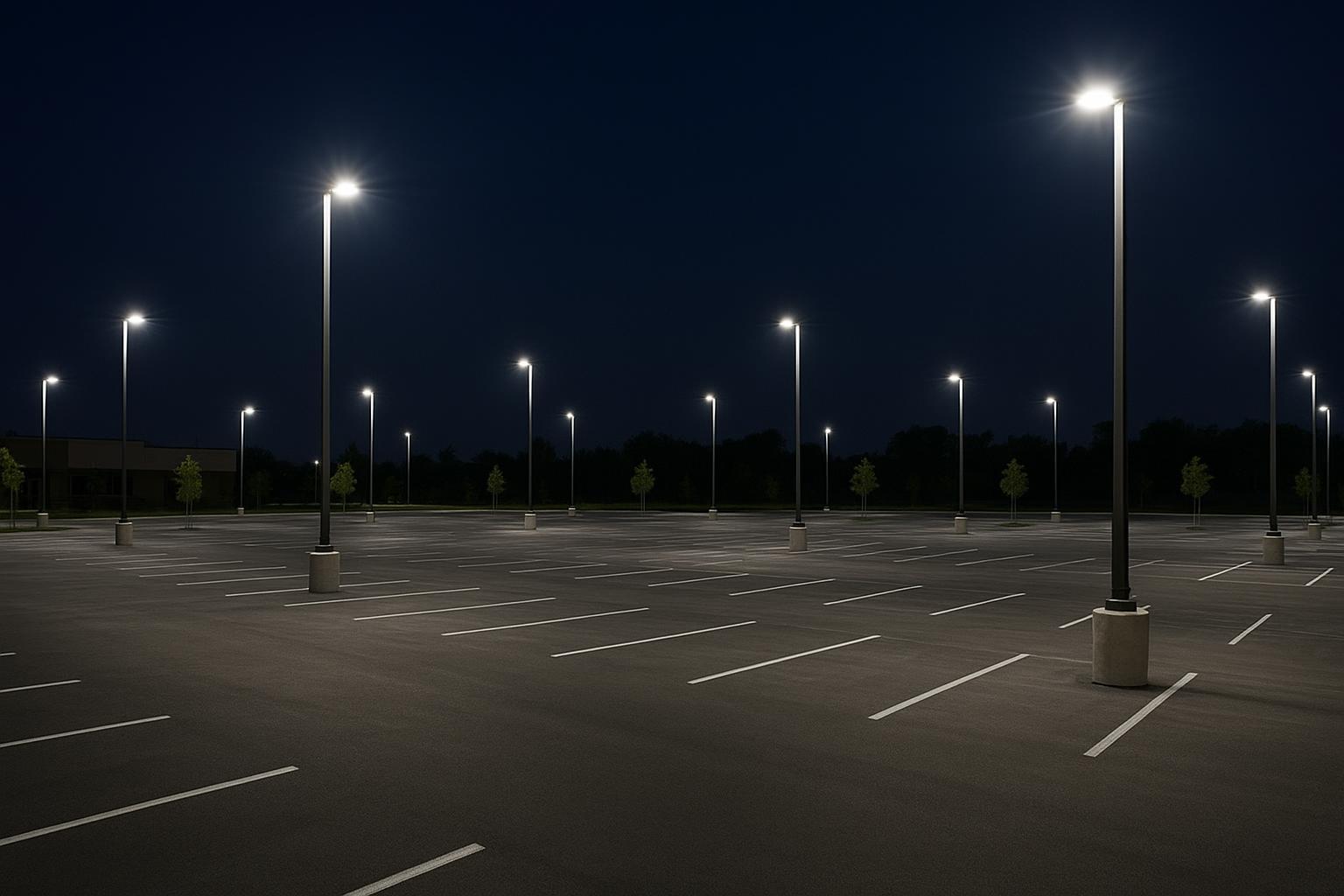 Parking and area lighting procurement concept: illuminated parking lot layout at night
