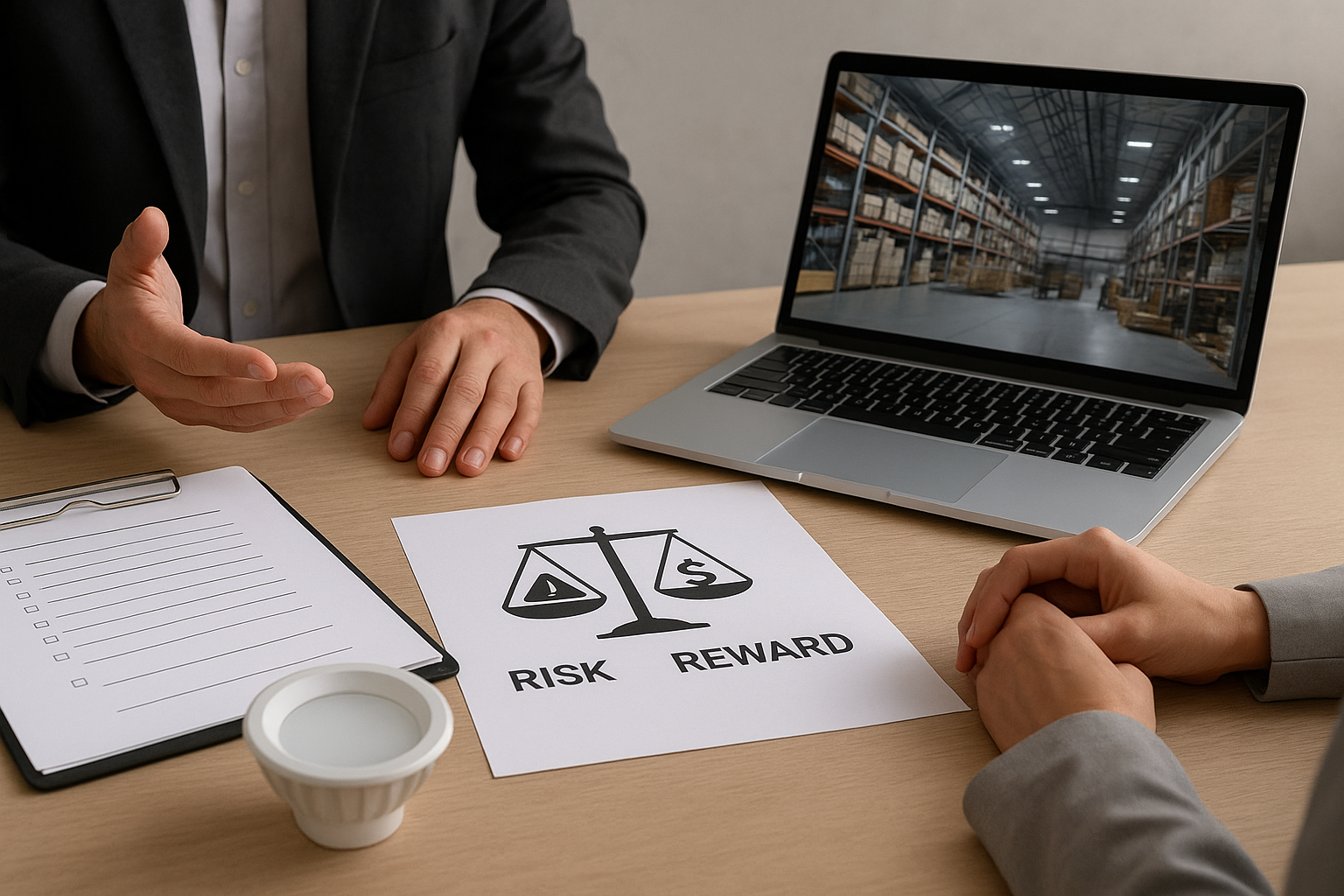 Business meeting evaluating CKD/SKD risk versus reward for LED panel light supply