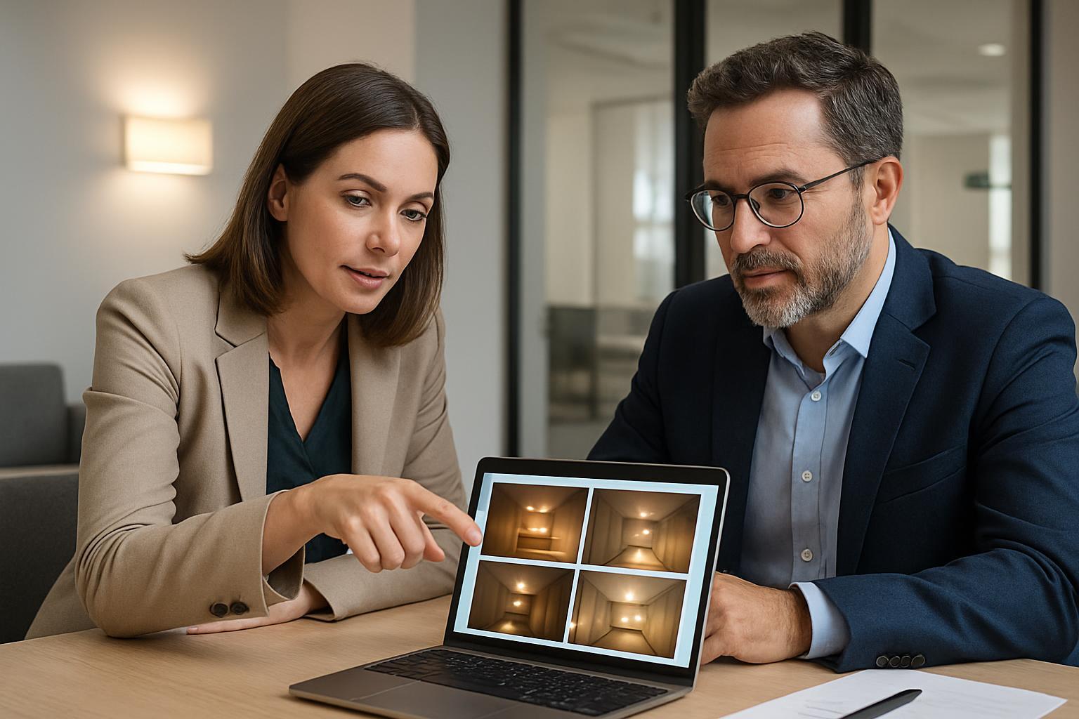 조명 프로젝트 결정에 관한 현대 사무실에서의 비즈니스 토론