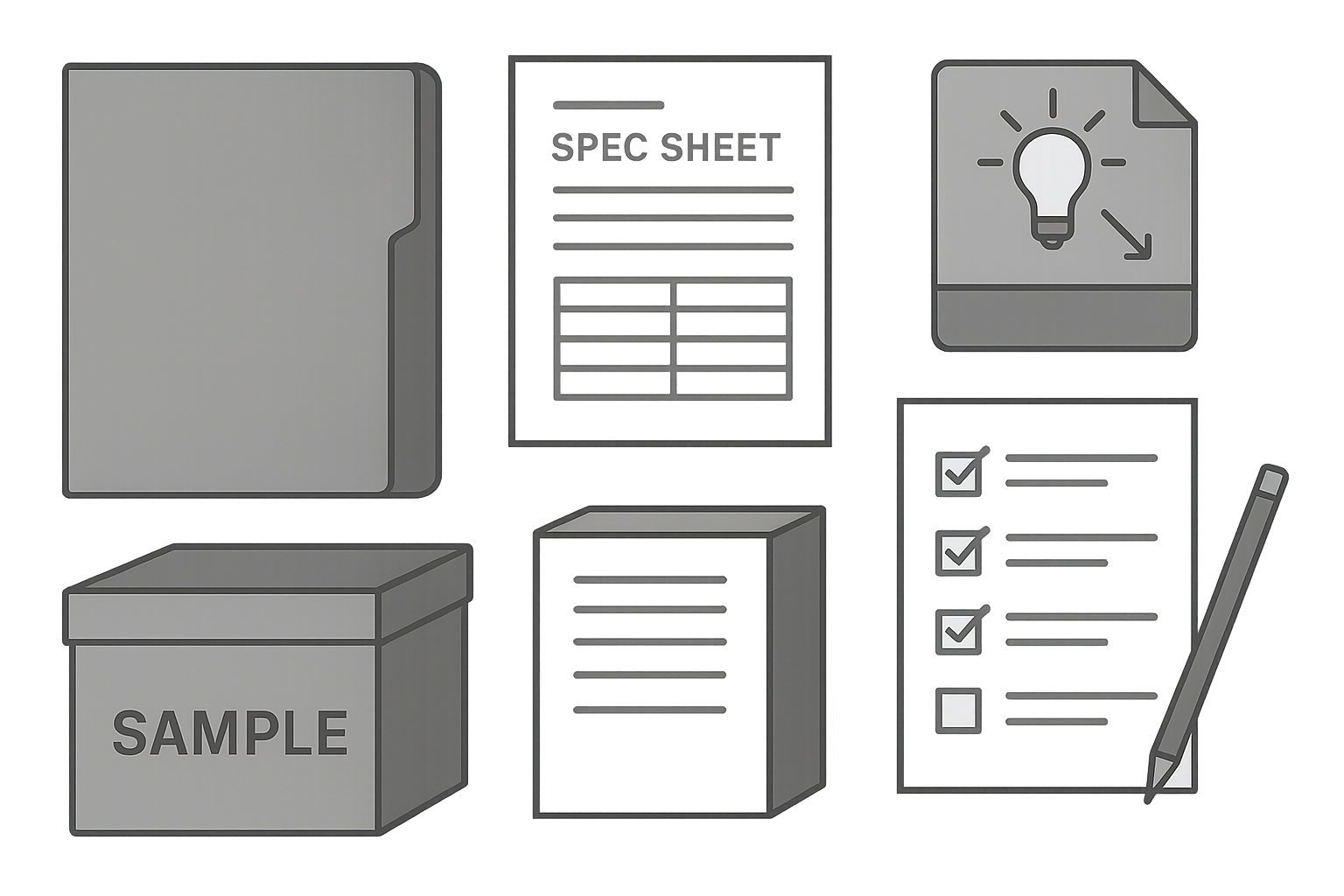 Pre-show preparation kit: spec sheet, documents, samples, and checklist