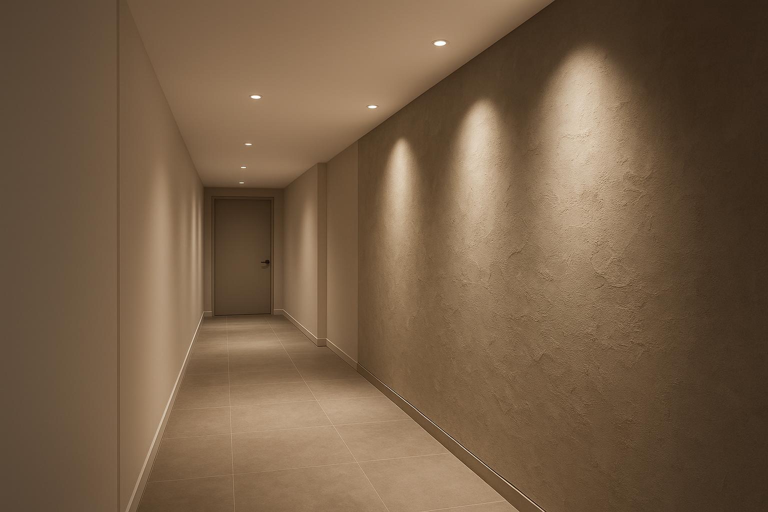 Fotorealistischer Innenflur mit Einbaubeleuchtung und Akzentwaschung an einer Akzentwand
