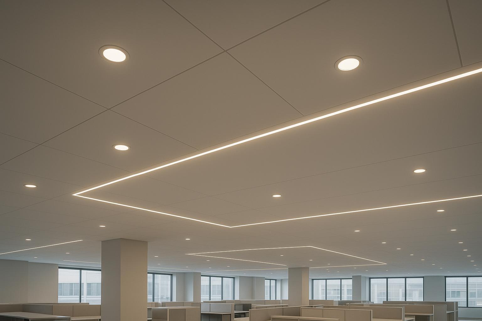 Retail showroom with track lighting highlighting displays