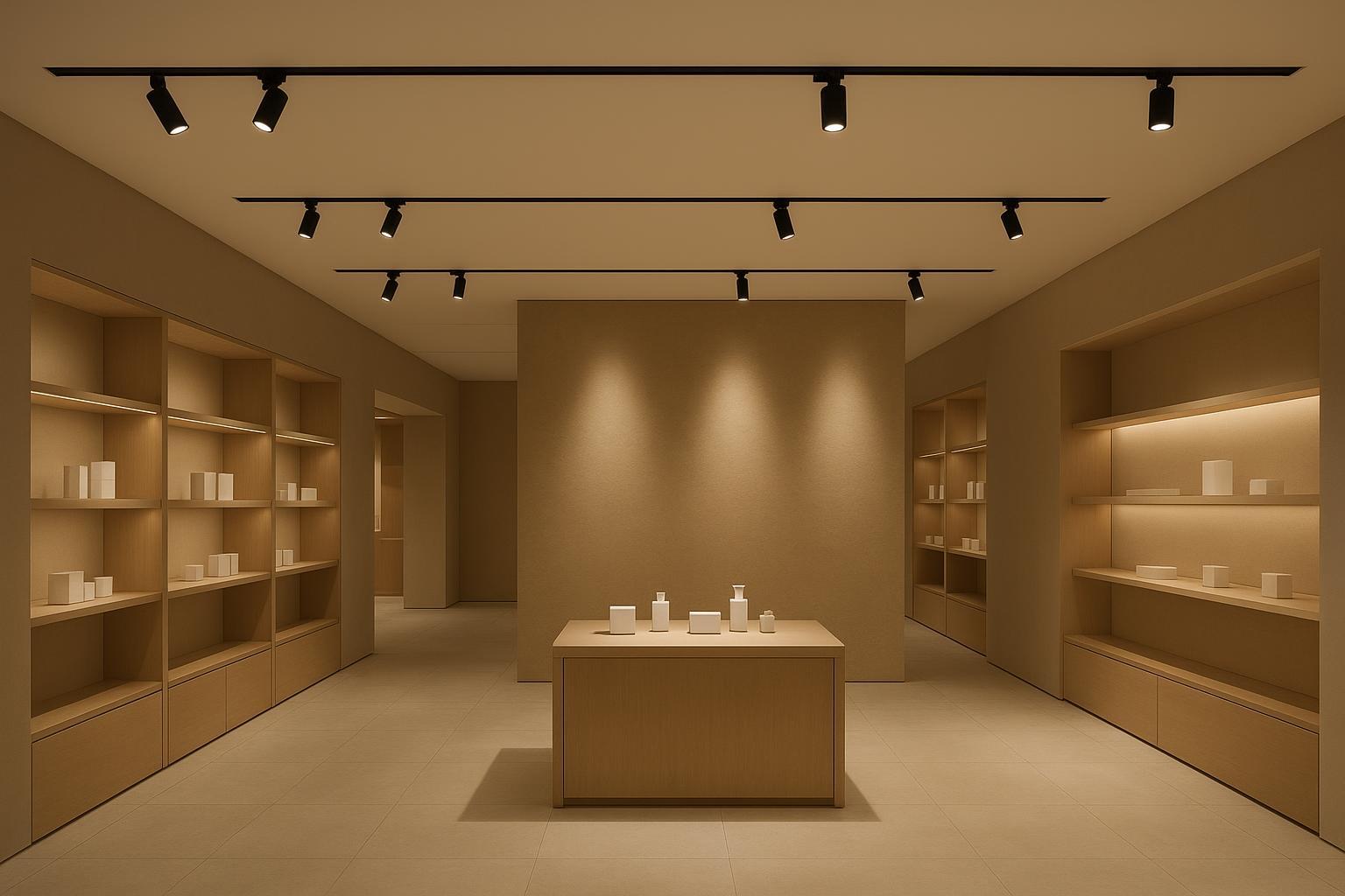 Modern reception area with pendant lighting over the desk