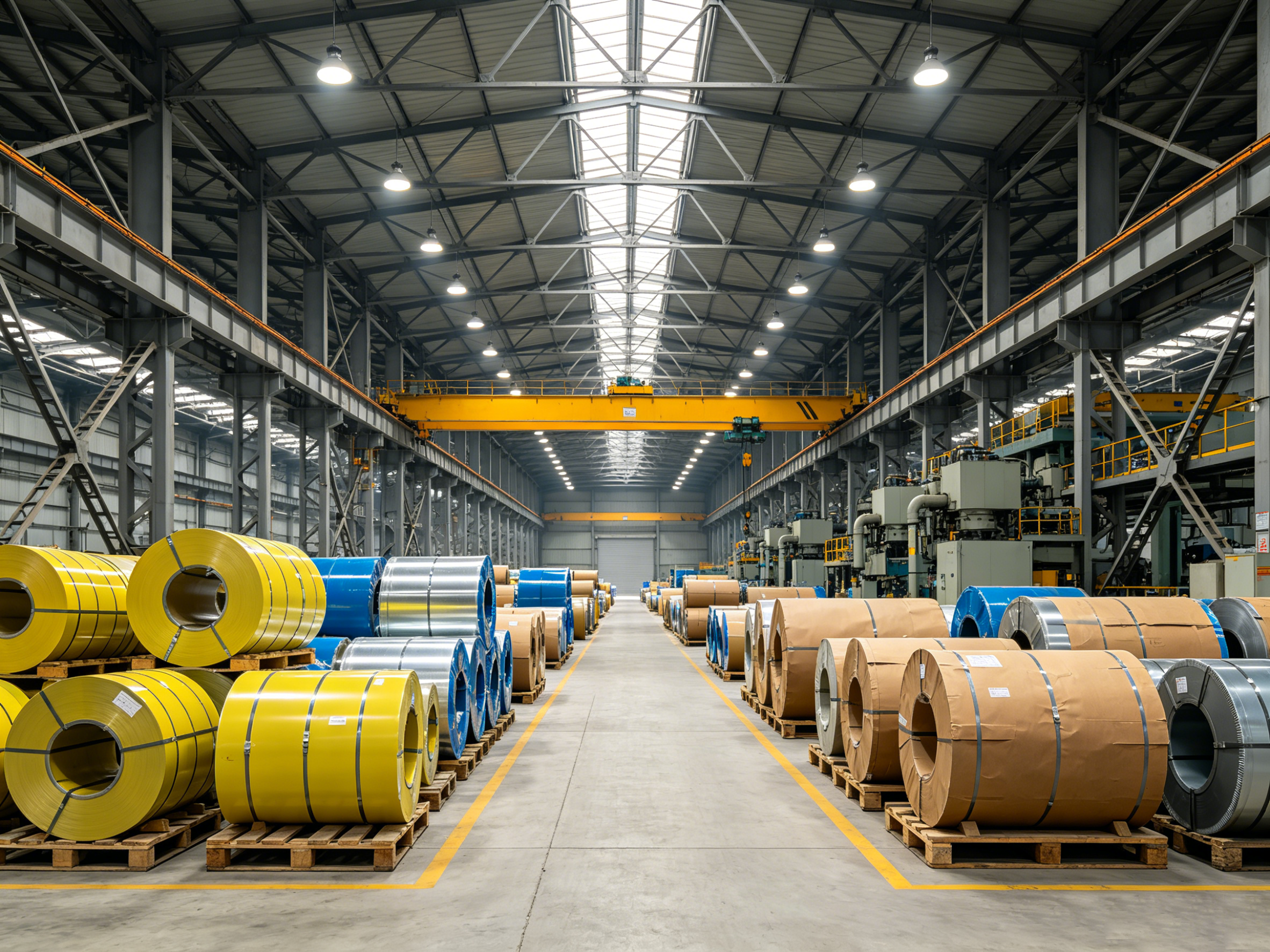 图片7-15：（Solution + Application）小标题7：厂房厂区投光照明Hanging KEOU high bay lights and floodlights light up steel manufacturing workshops.png