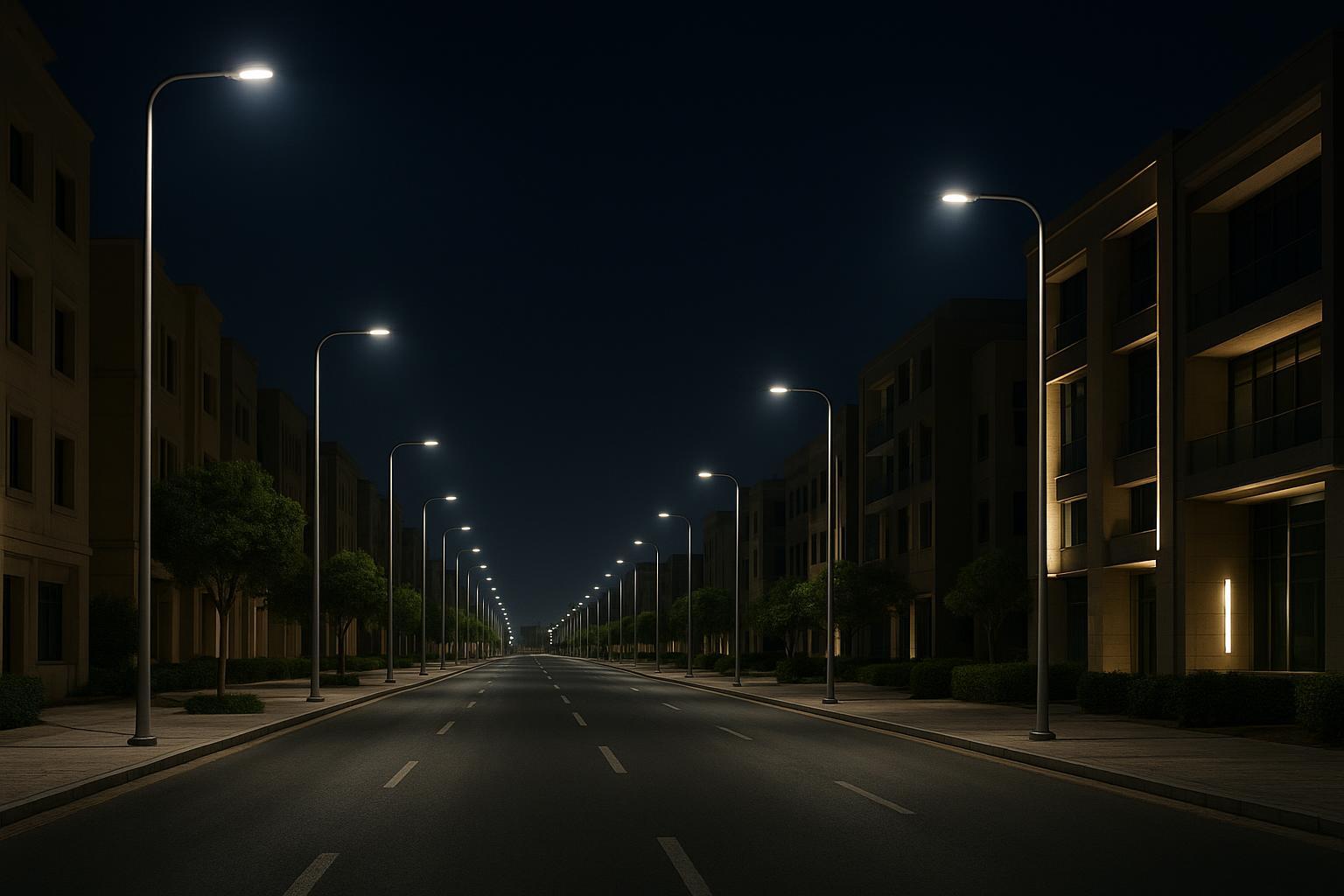 Night city streetscape in the Gulf with modern LED street lighting