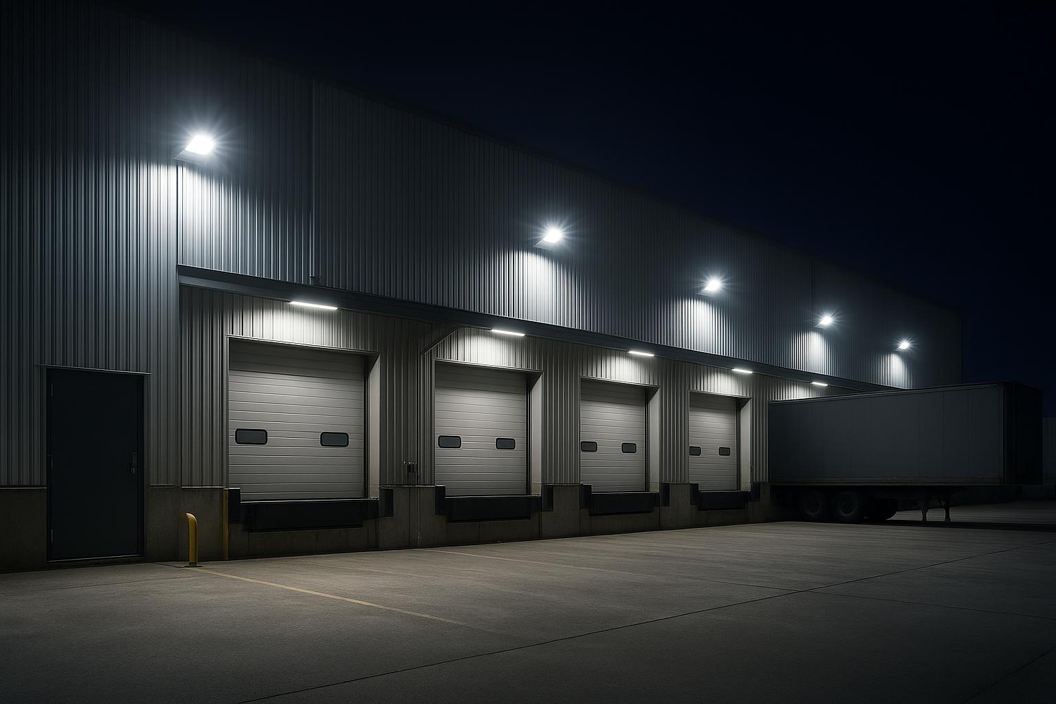 Evenly lit commercial parking lot with LED area/site lights and good uniformity