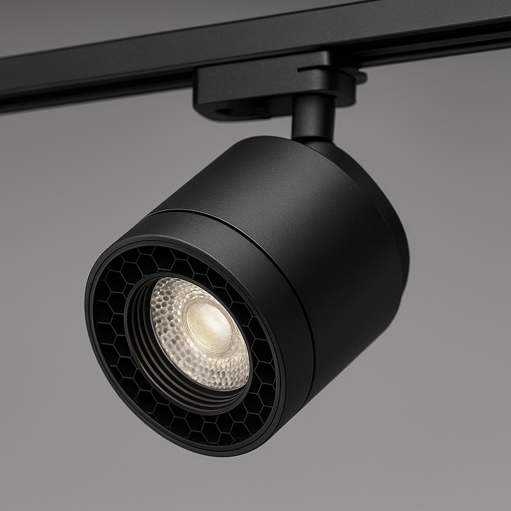 Photorealistic retail store track lighting highlighting mannequins and a feature wall