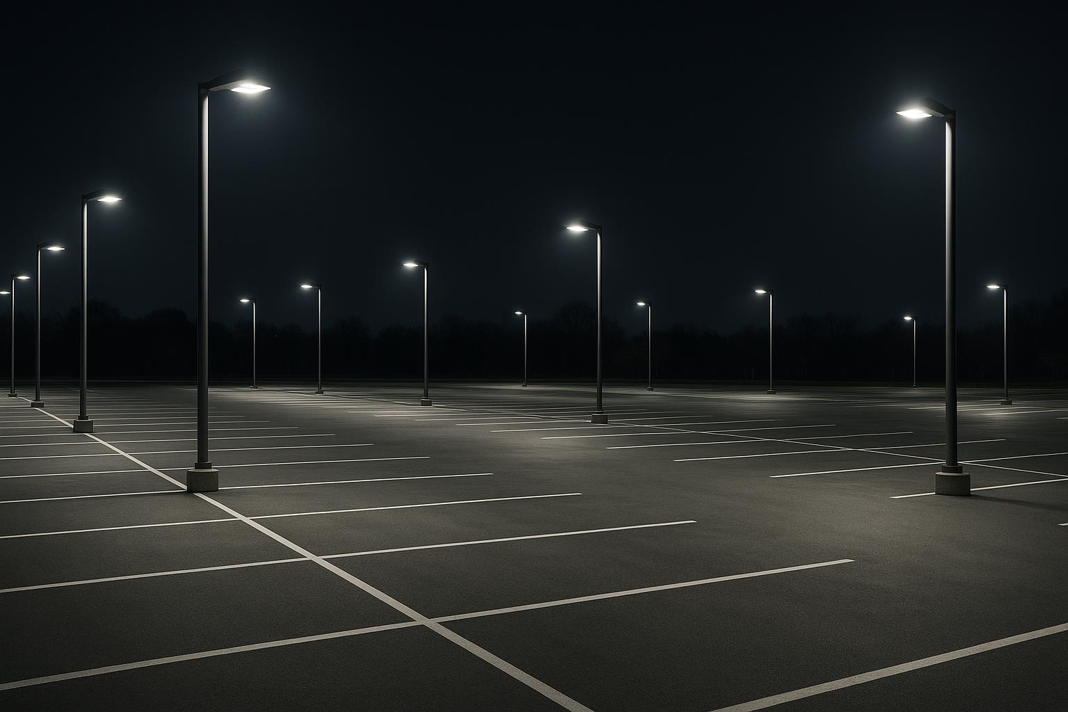 Outdoor building perimeter corridor with modern LED wall pack lighting
