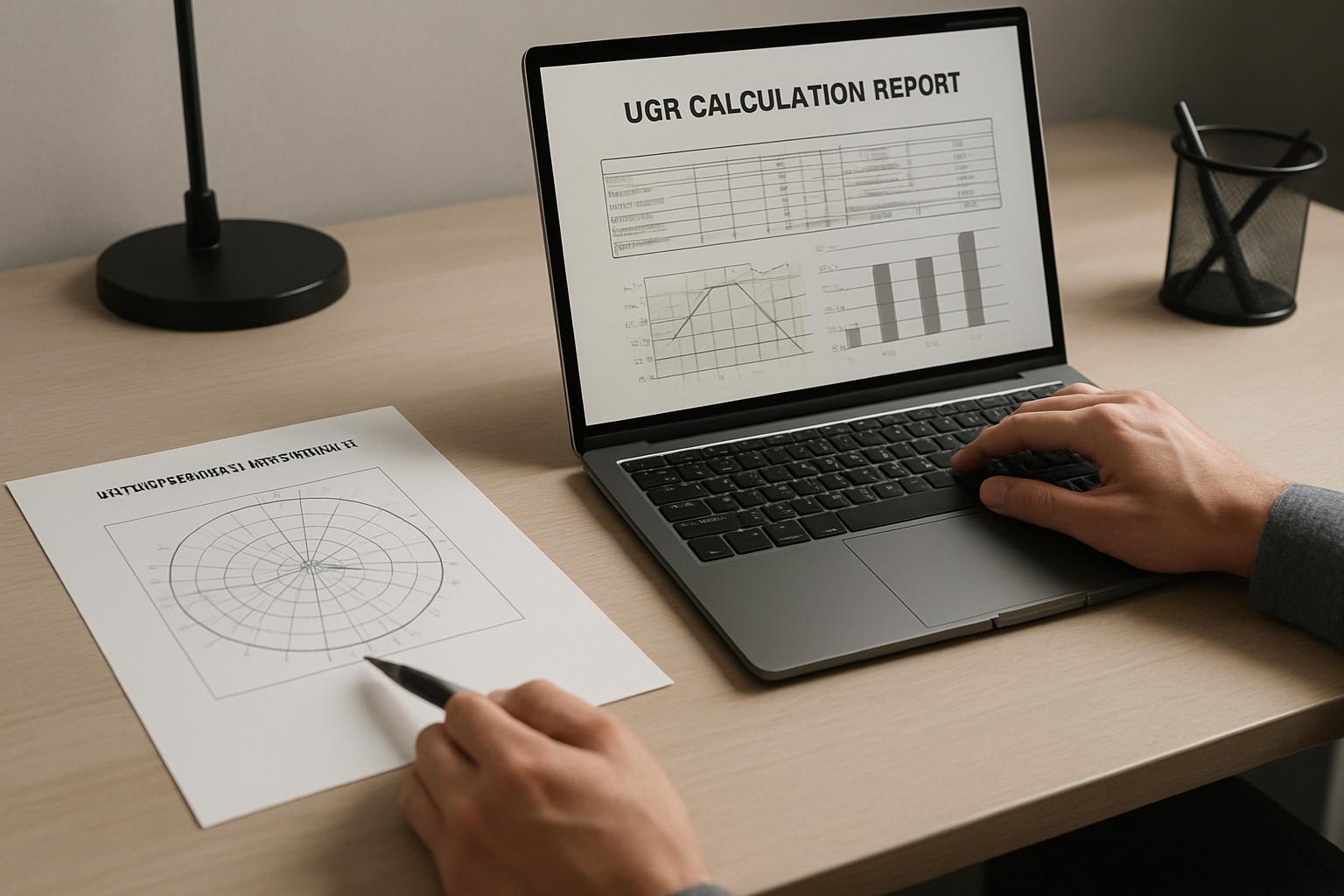 Lighting design workflow showing UGR documentation and IES photometric data review
